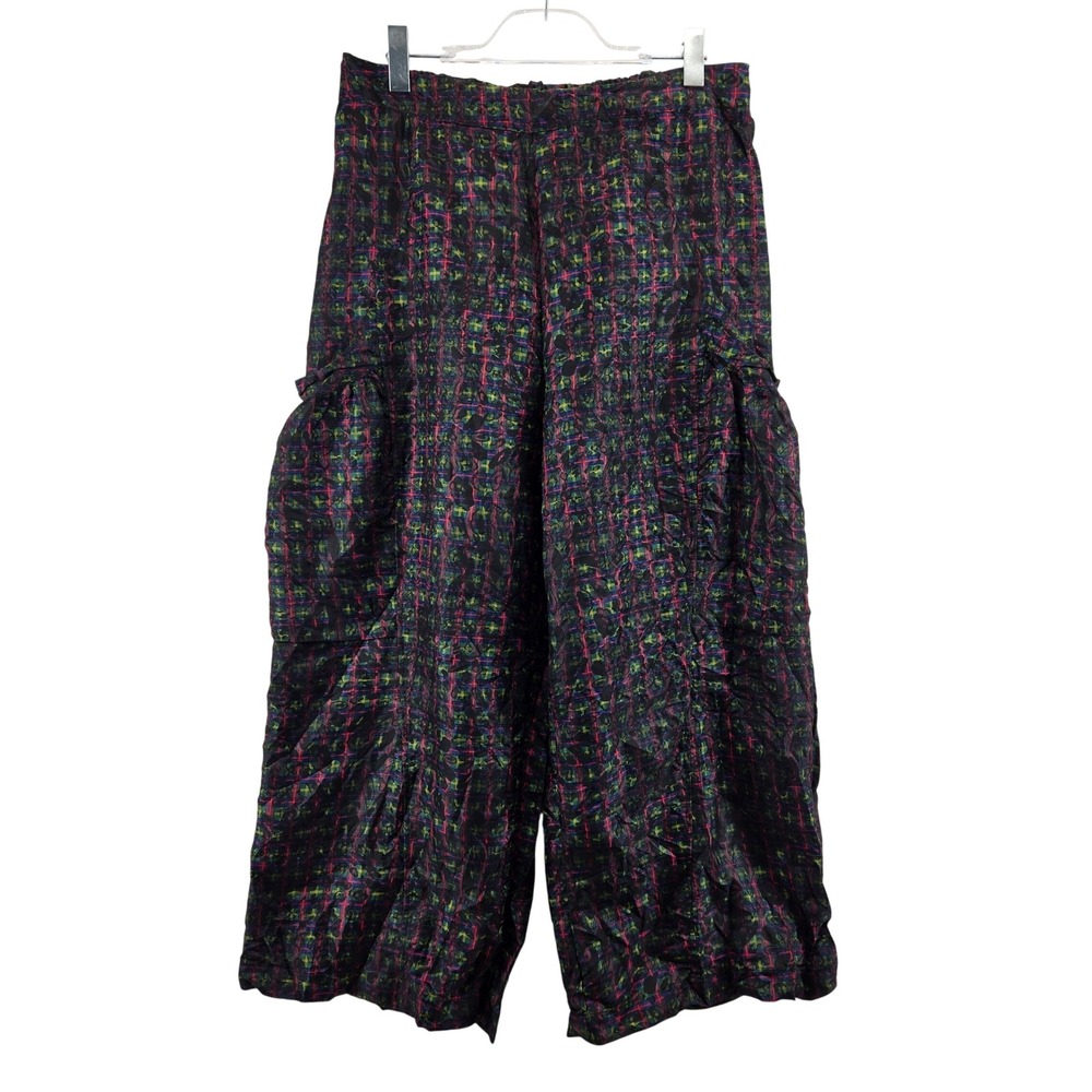 Kozan Womens Plaid Wide Leg Cargo Pants Multi-Color Lagenlook Size L
